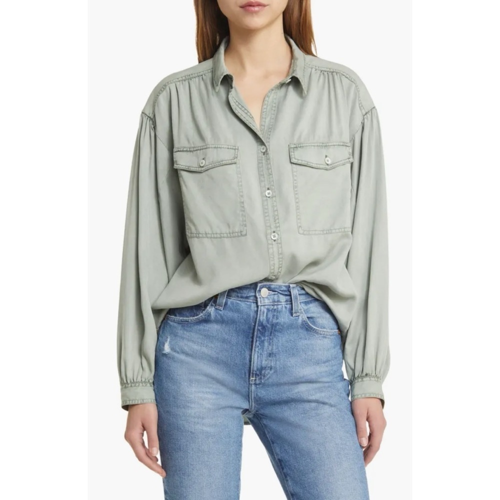 Rails Soren Tencel® lyocell Button-Up Shirt in Sage Denim Size Small